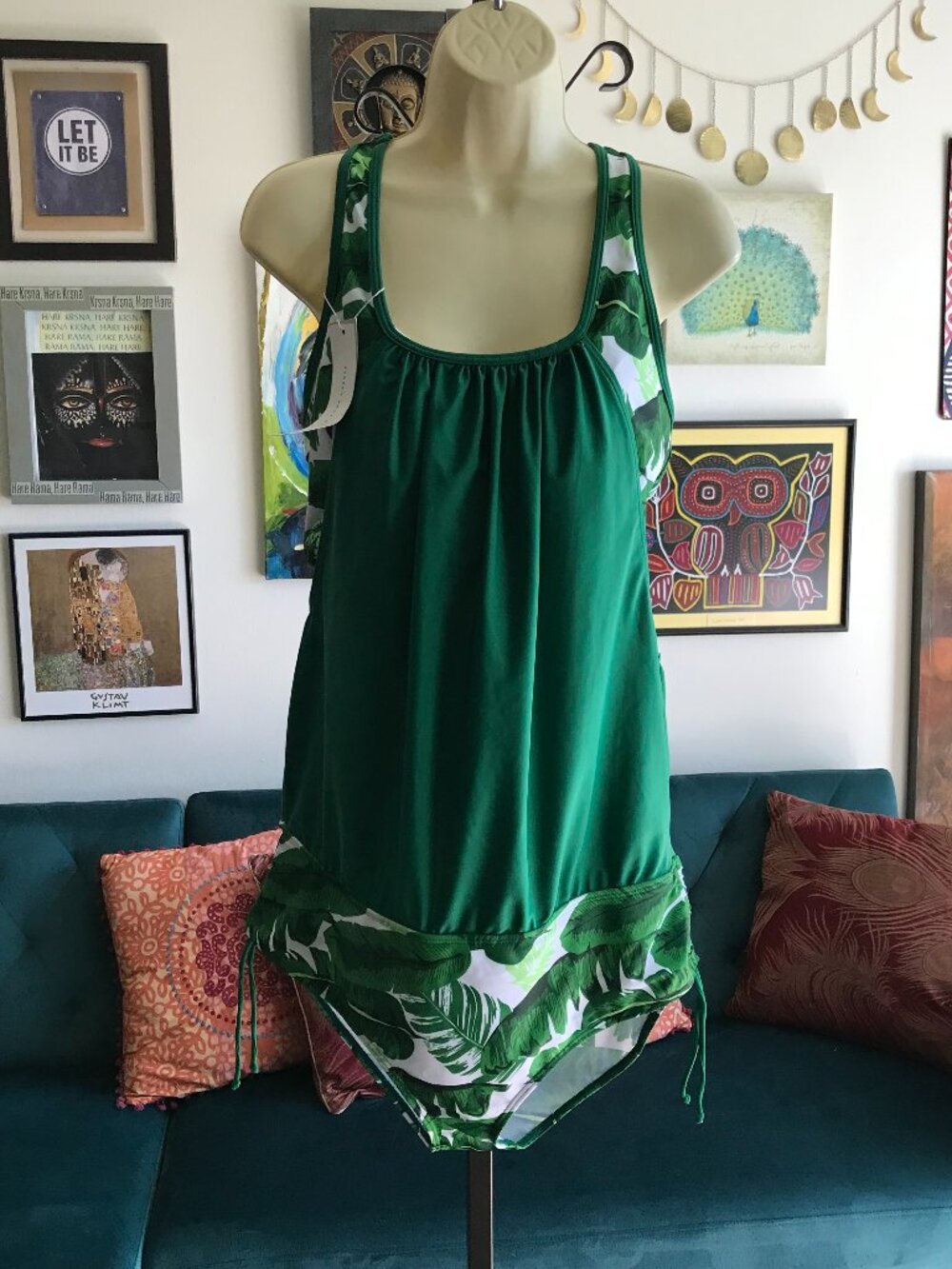 ROSEGAL size XXL Green Palm Leaf Print One Piece Swimsuit NWT